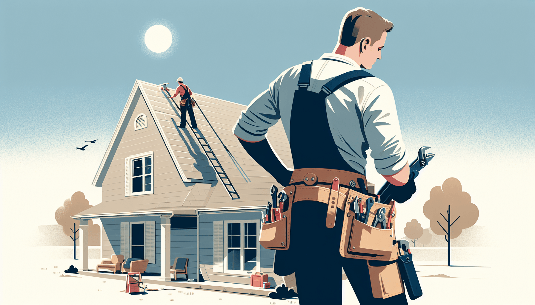 Roofer inspecting shingles on a residential roof